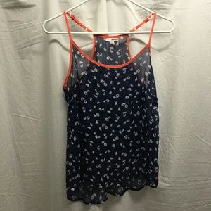 Blue and Orange Sheer Blouse with Dasies